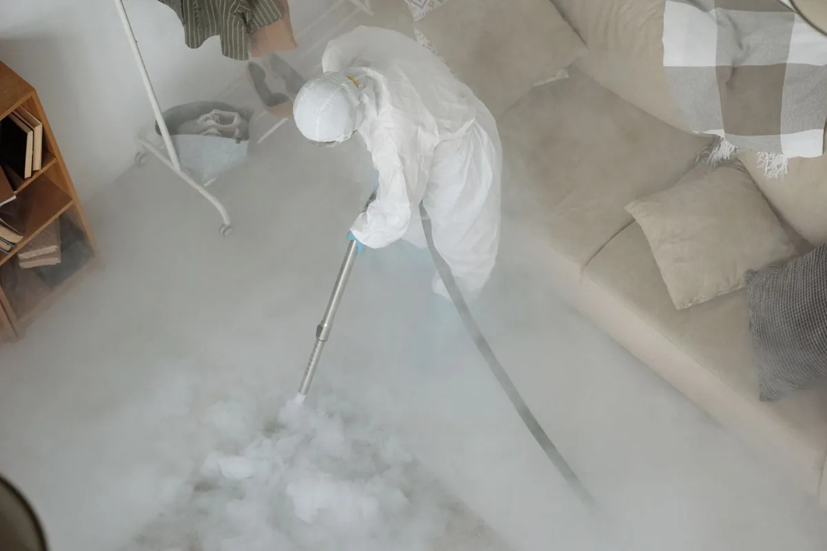 Biohazard cleanup technician in protective equipment, Catskill, NY